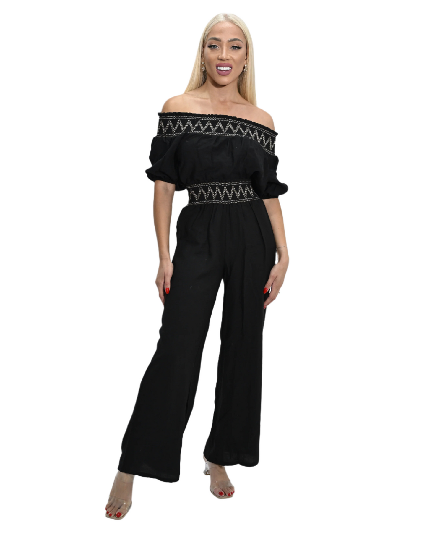Bohemian Elegance: Off-Shoulder Black Jumpsuit