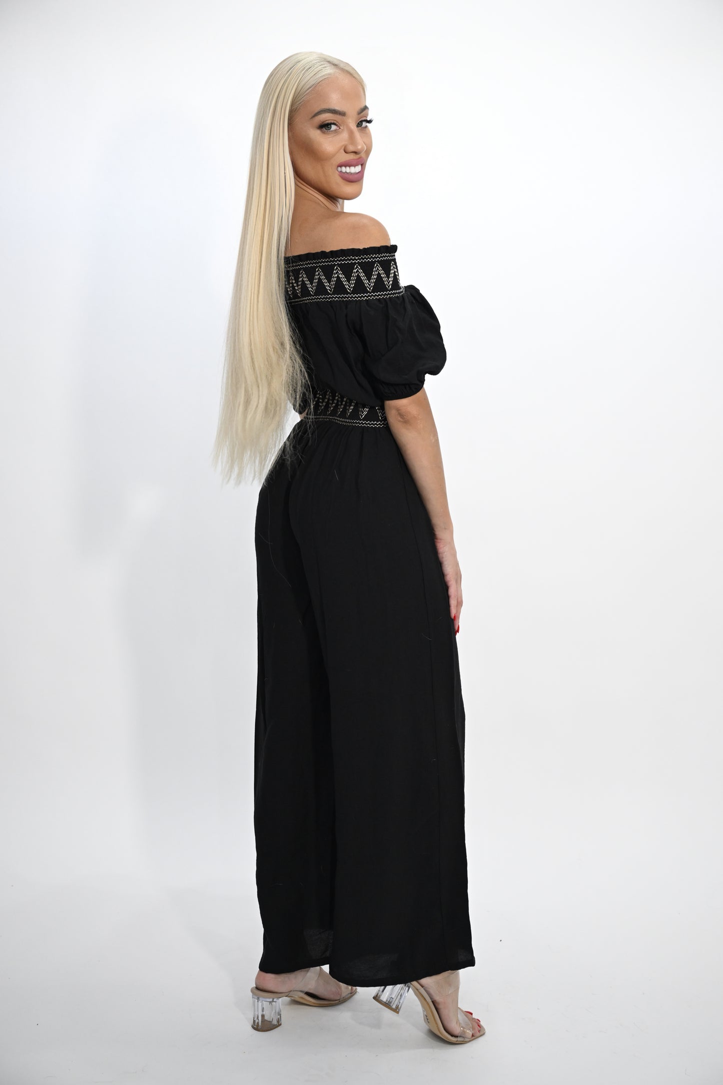 Bohemian Elegance: Off-Shoulder Black Jumpsuit