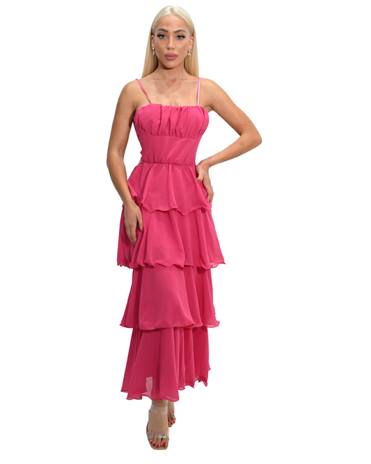 Chic Fuchsia Tiered Ruffle Maxi Dress