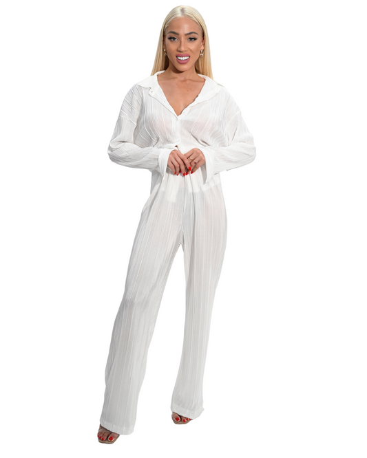 Elegant White Pleated Jumpsuit